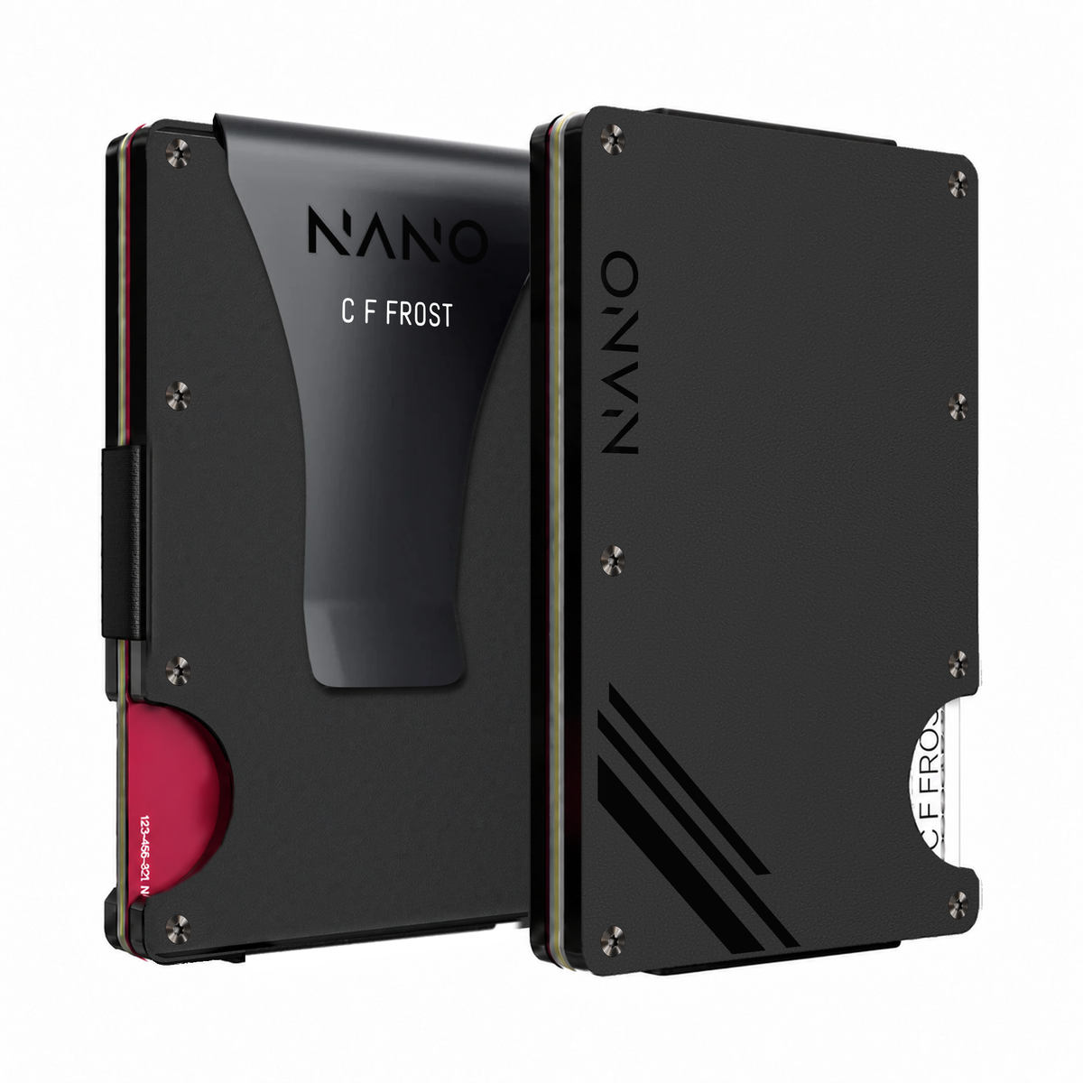 NANO Vortex Black/Onyx Black Personalised Money Clip Wallet — front and rear